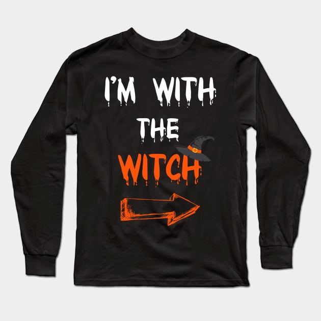 Halloween Shirts For Men I'm With The Witch Funny Halloween T-Shirt Long Sleeve T-Shirt by Pannolinno